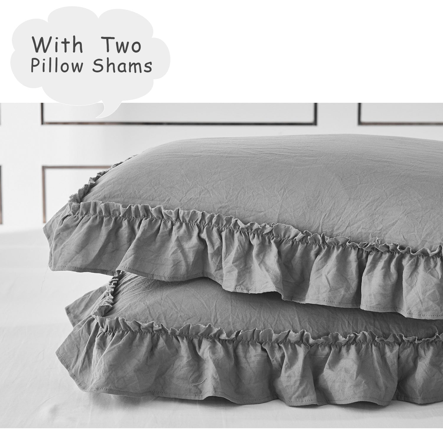 3 Piece Prewashed Fabric Chic Ruffle Duvet Cover Set