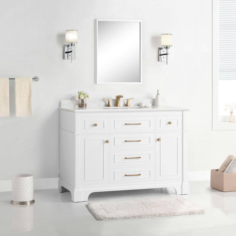 Home Decorators Collection Melpark 48 in. W x 22.1 in. D x 34.5 in. H Freestanding Bath Vanity in White with White Cultured Marble Top Melpark 48W