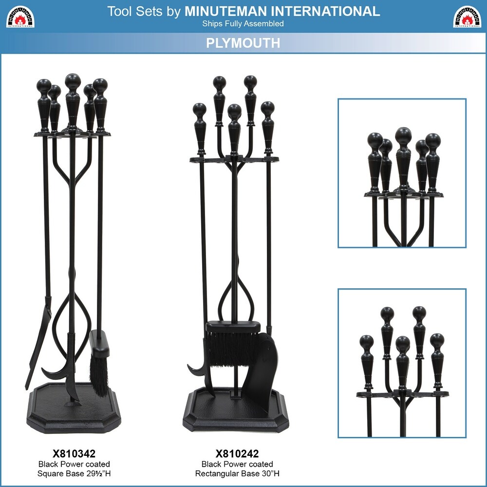 Minuteman International Plymouth Set of 4 Fireplace Tools w/Rectangular Base  29.5 Inch Tall  Black