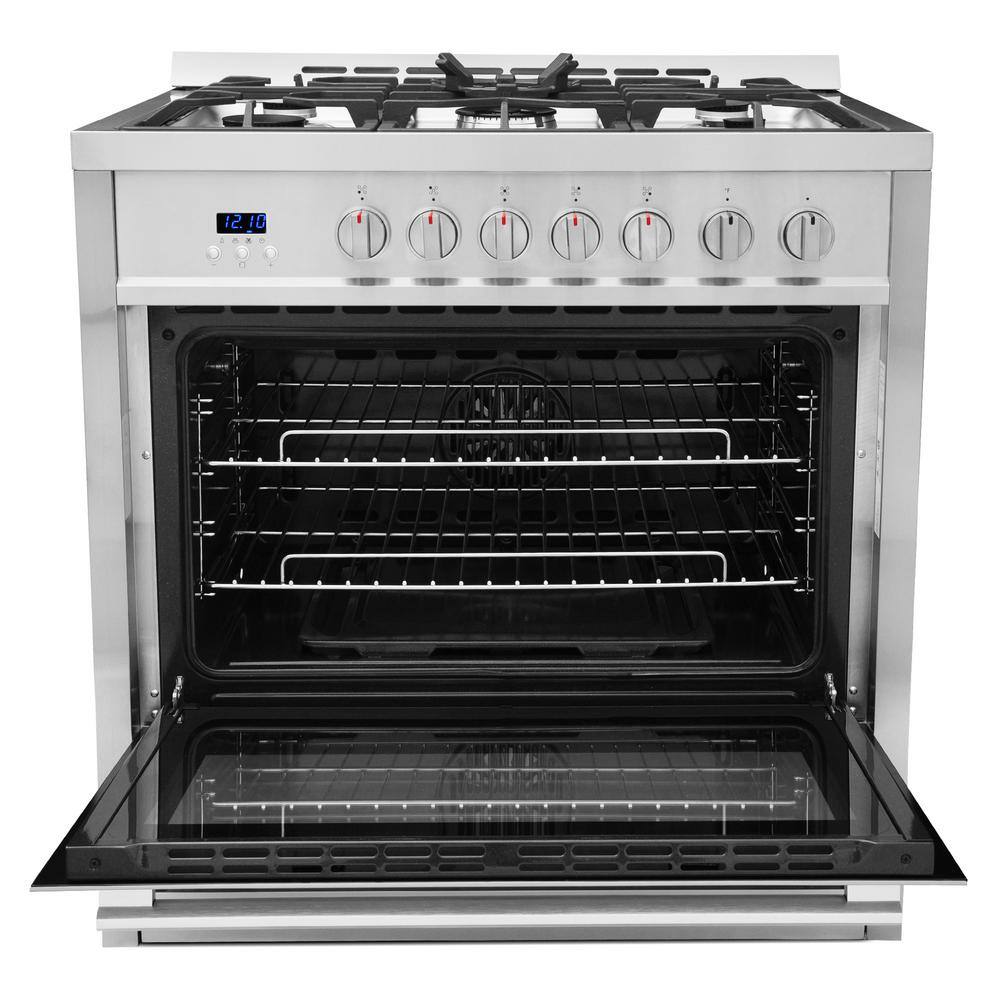 Cosmo 36 in. 3.8 cu. ft. Single Oven Gas Range with 5 Burner Cooktop and Heavy Duty Cast Iron Grates in Stainless Steel COS-965AGC