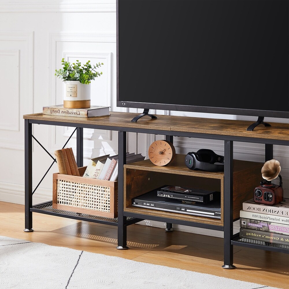 VECELO Large TV Console and TV Cabinet Industrial Entertainment Center for TVs up to 77  TV Stand