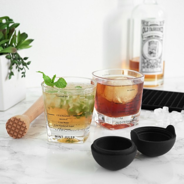 True Muddled Cocktail Kit With 2 Recipe Lowball Tumblers Wooden Muddler Silicone Ice Sphere Mold And Mini Pebble Ice Tray Set Of 5 Multicolor