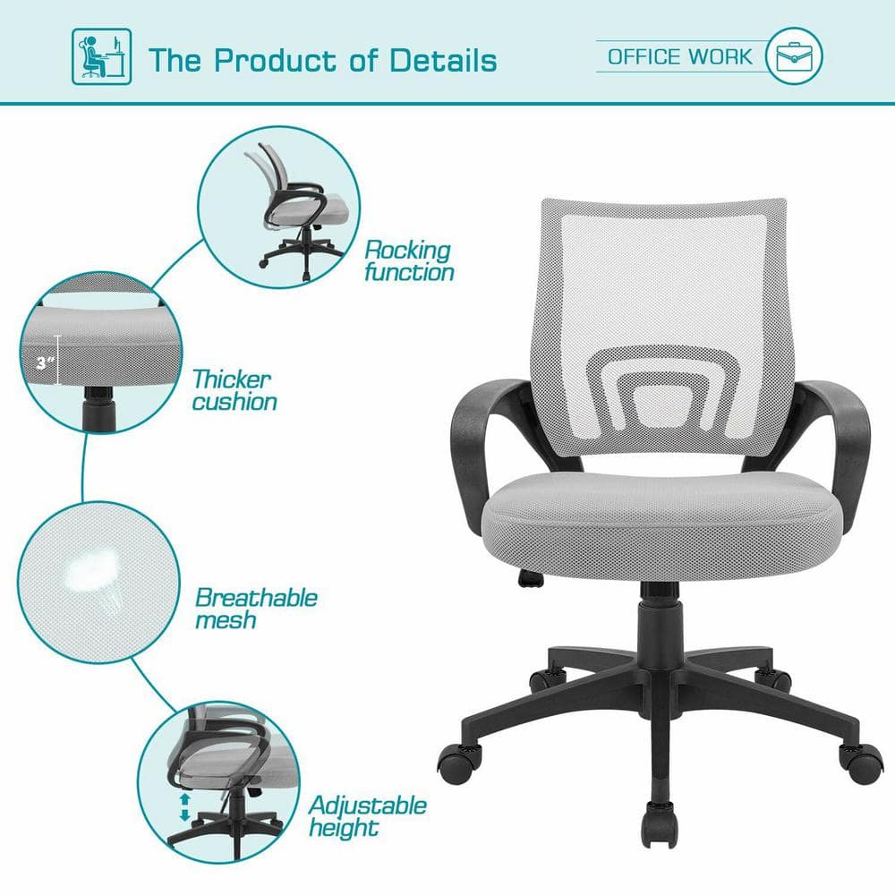 LACOO Gray Office Chair Ergonomic Desk Task Mesh Chair with Armrests Swivel Adjustable Height T-OCNC9404