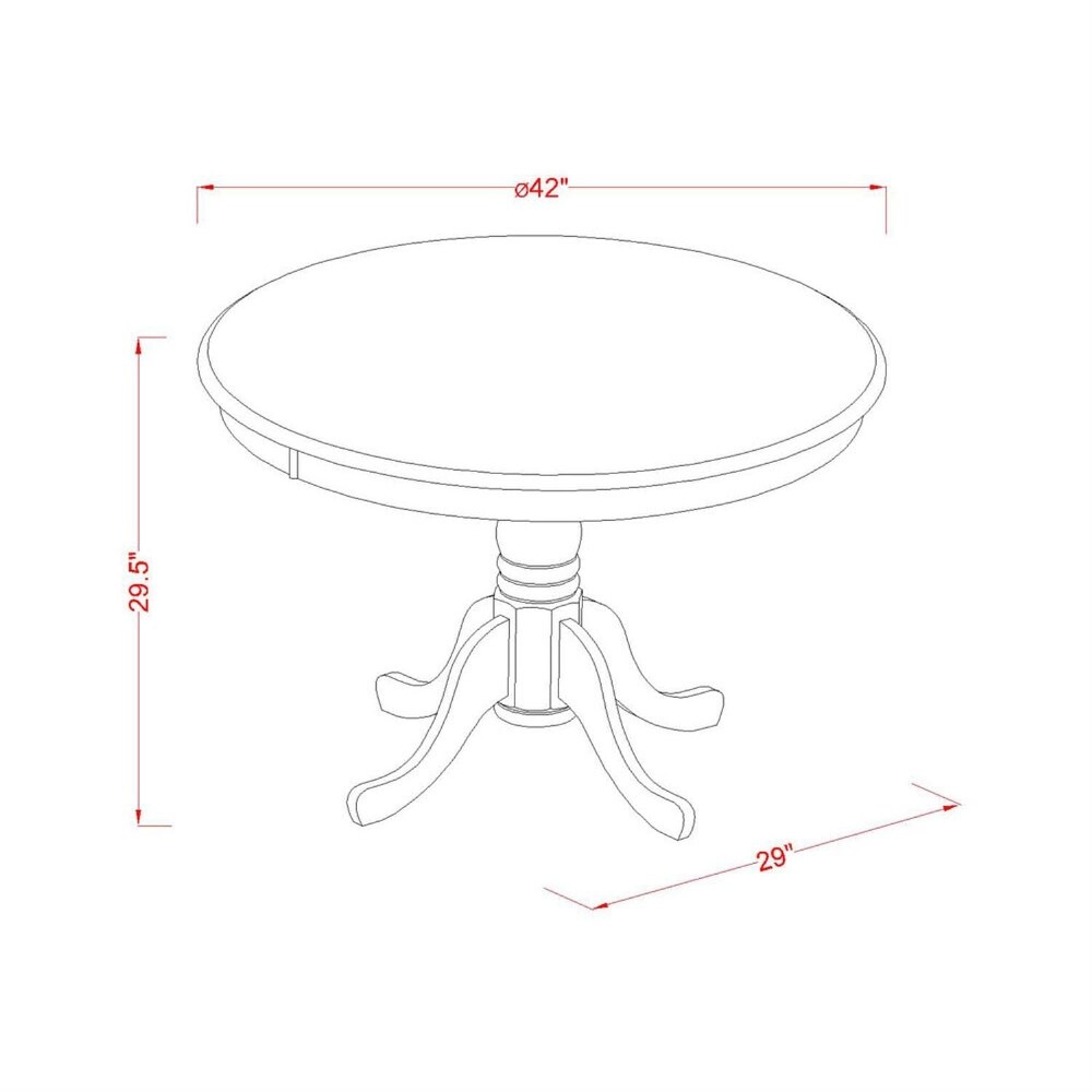 Modern Kitchen Round Dining Table Top with Pedestal Base  42x42 Inch  Linen White   Black