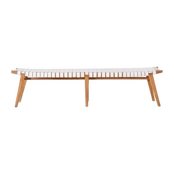 Willow 74-inch Teak and Woven Full Grain Leather Bench