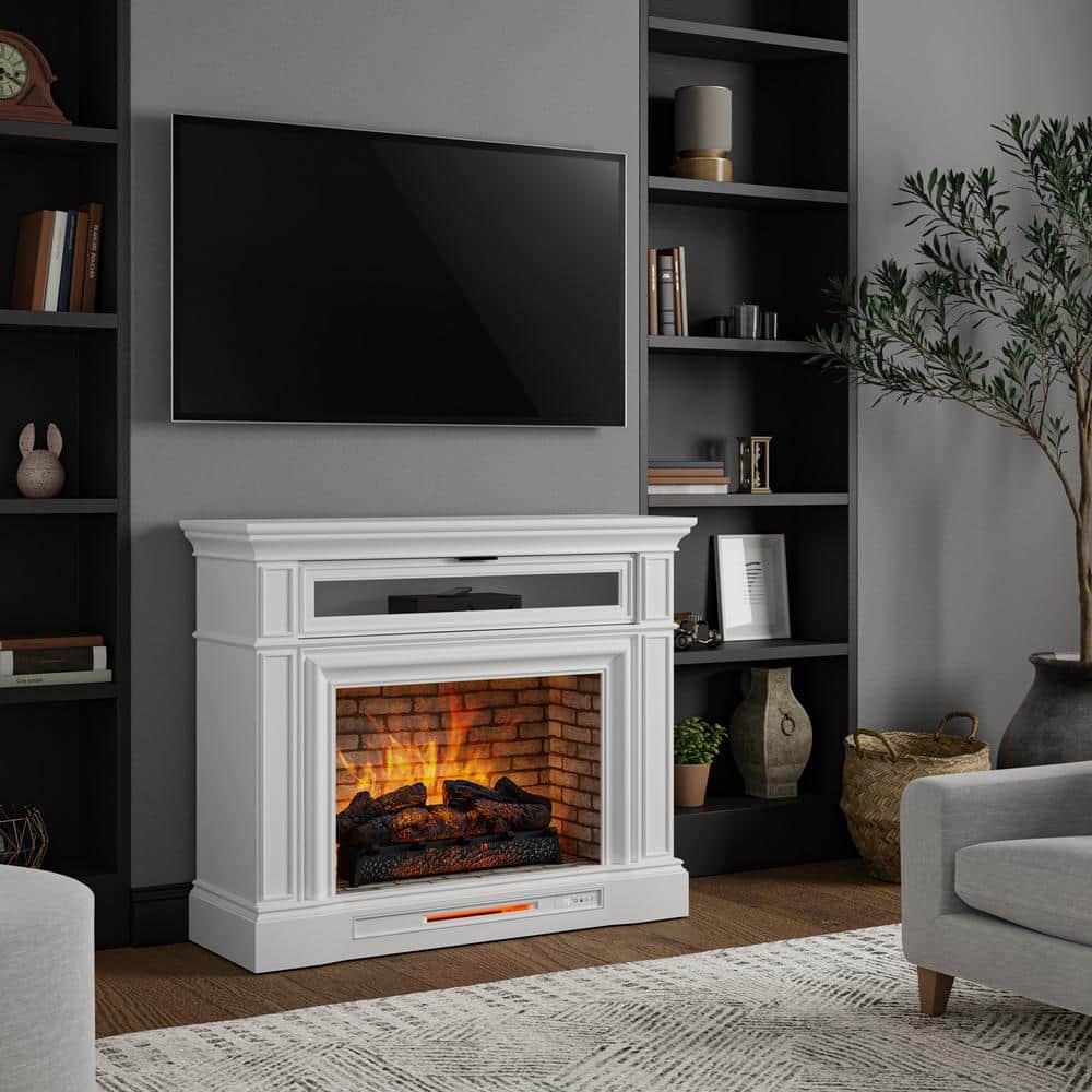 Home Decorators Collection Pinery 47125 in Freestanding Electric Fireplace TV Stand in White