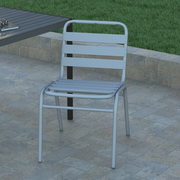 Emma And Oliver Aluminum Commercial Indoor outdoor Armless Restaurant Stack Chair With Triple Slat Back