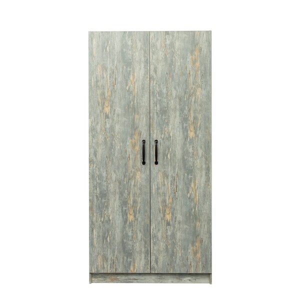 High Wardrobe And Kitchen Cabinet With 2 Doors and 1 Clothes Rail， Grey，Textured Veneer - - 37891407