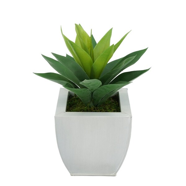 Faux Frosted Light Green Succulent in Tapered Zinc Planter