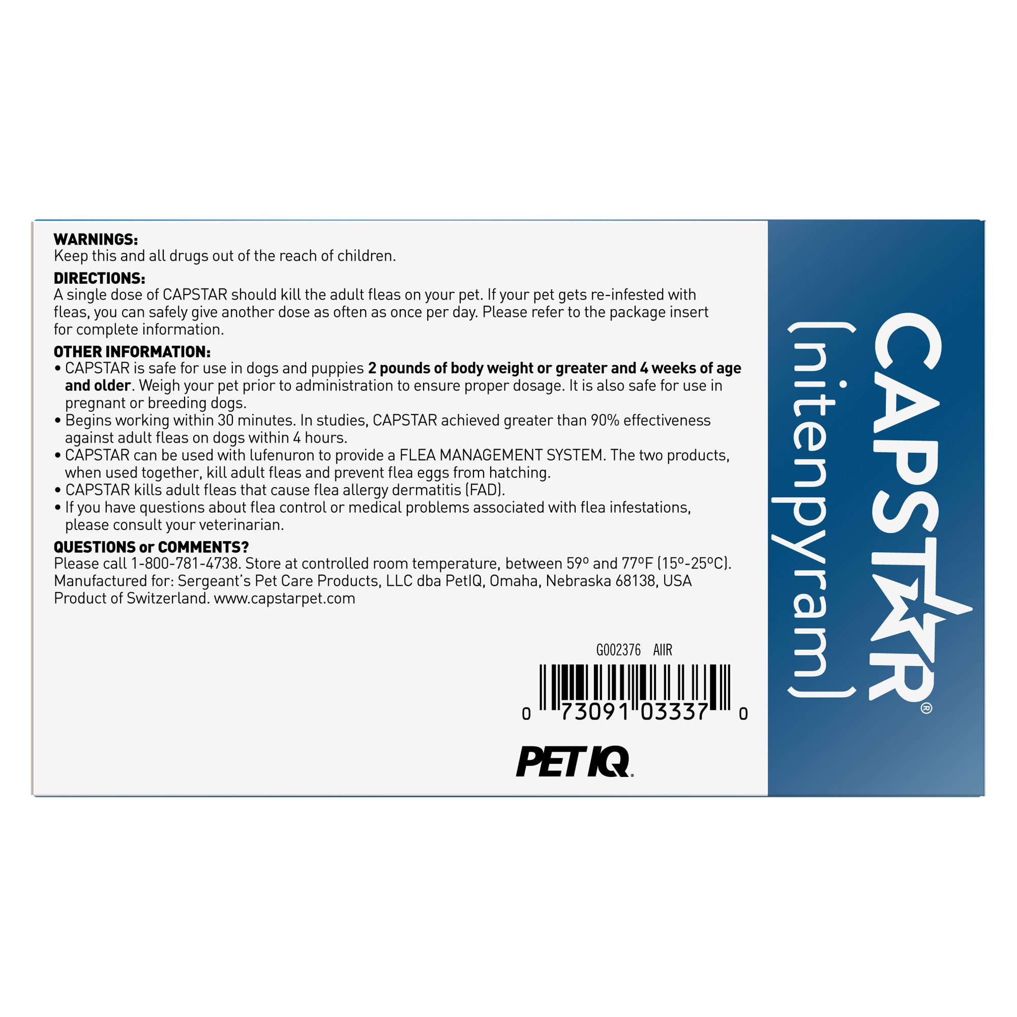 Capstar Flea Tablets for Dogs 2-25 lbs.， Count of 6