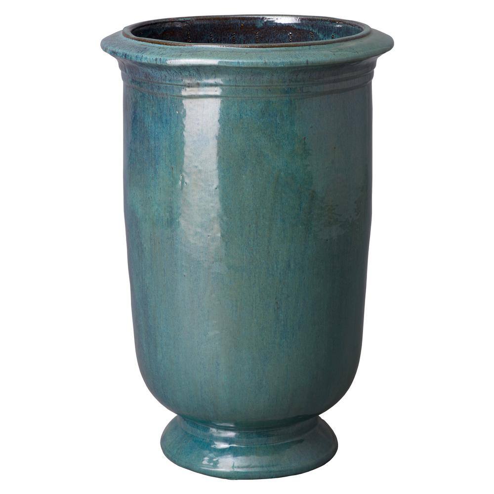 Emissary Tall Cup 20.5 in. L x 31.5 in. H Turquoise Ceramic Round Planter with Drainage Hole 12479TQ-2