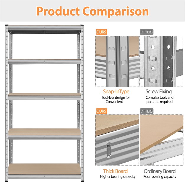 Yaheetech 71in 5 tier Metal Storage Rack 5 Adjustable Shelves Boltless Shelving