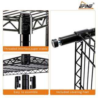 EFINE Black 5-Tier Carbon Steel Wire Garage Storage Shelving Unit NSF Certified (35.5 in. W x 71 in. H x 15.8 in. D) RL500-5