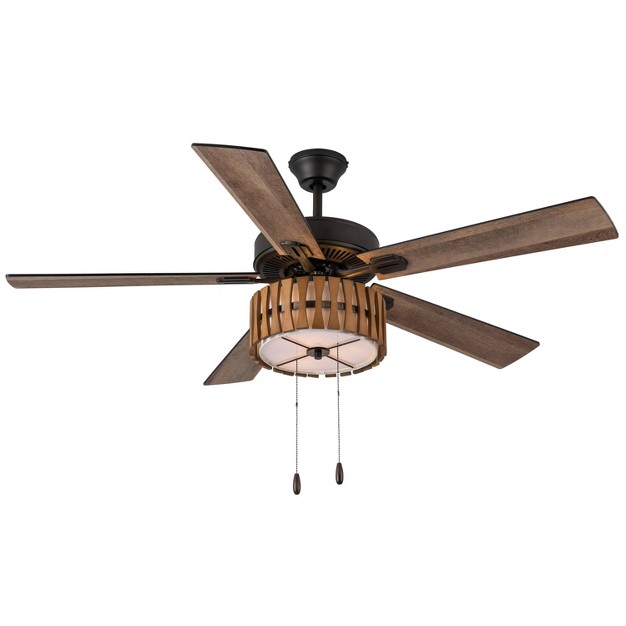 5 blade Led Mid century Wood Lighted Ceiling Fan Brown River Of Goods