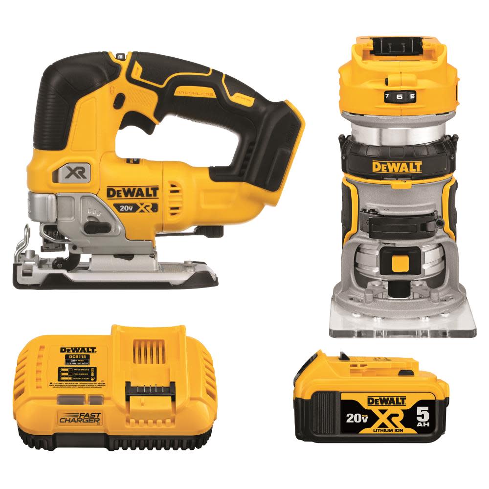 DEWALT 20V MAX XR 2 Tool Woodworking Kit Router and Jig Saw DCK201P1 from DEWALT