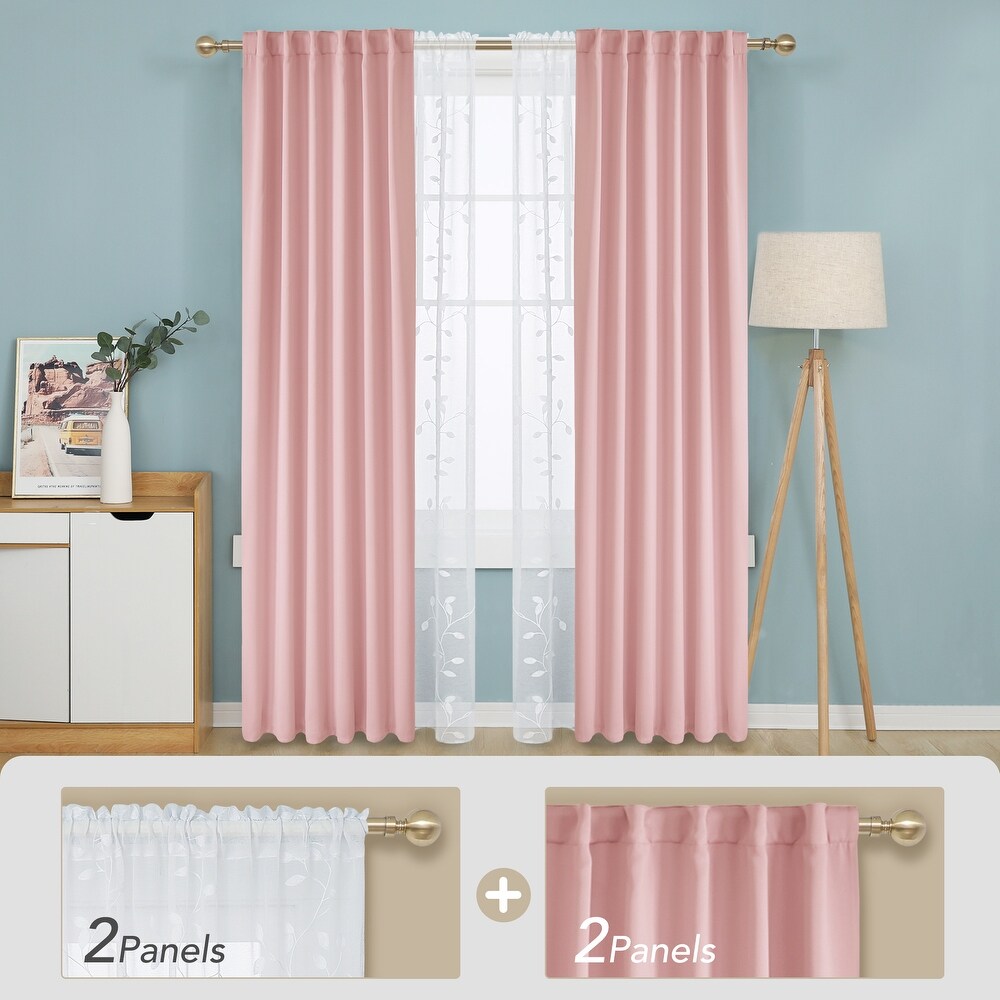 Deconovo Mix   Match Blackout and Sheer Embroidered 4 Piece Curtain Panel Set