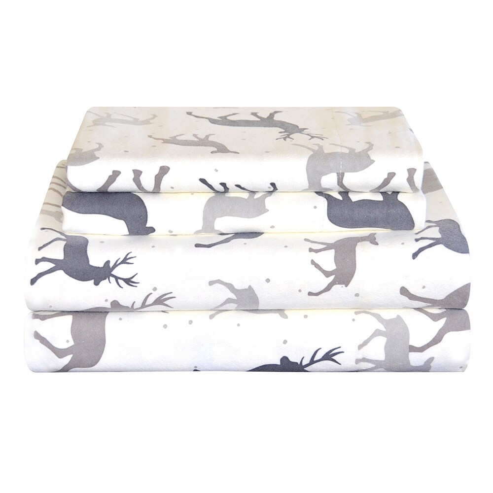 Pointehaven Heavy Weight Deep Pocket Flannel Bed Sheet Set   Autumn Deer