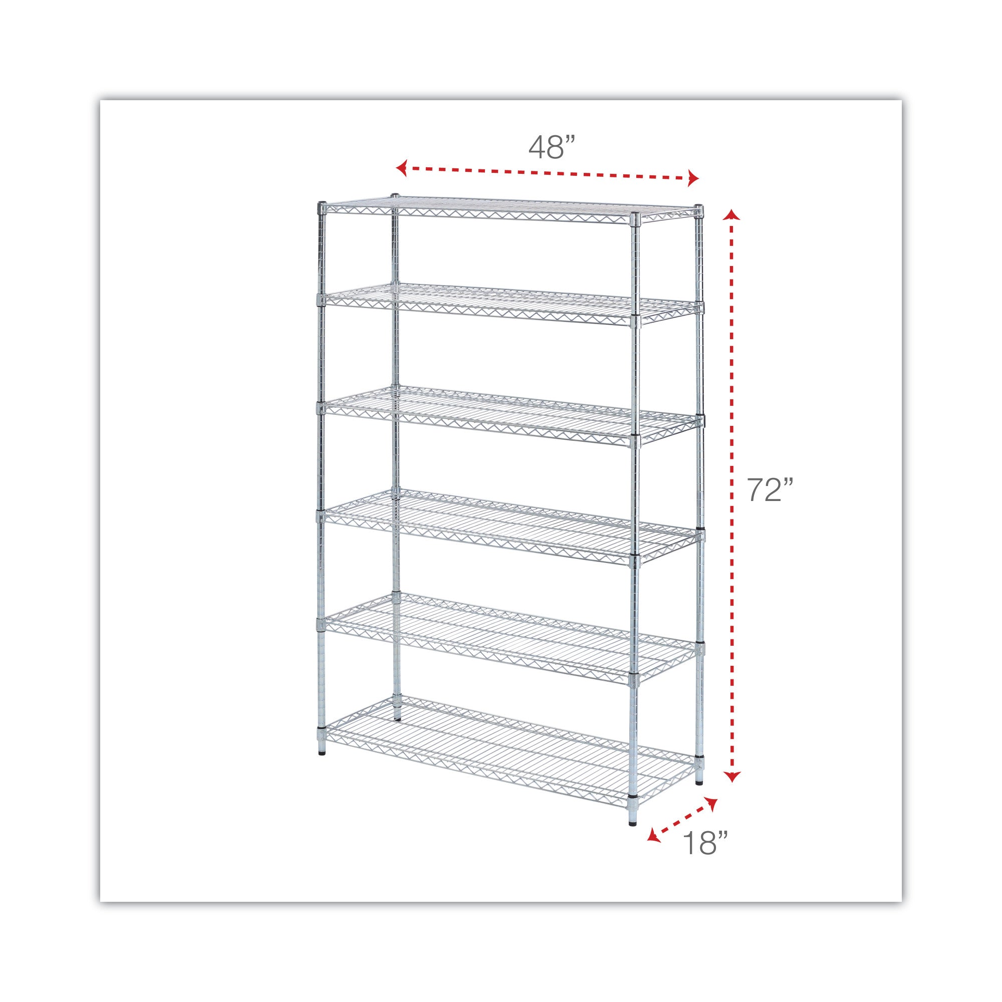 Alera ALESW664818SR Commercial Wire Shelving, Six-Shelf, 48w X 18d X 72h, Silver