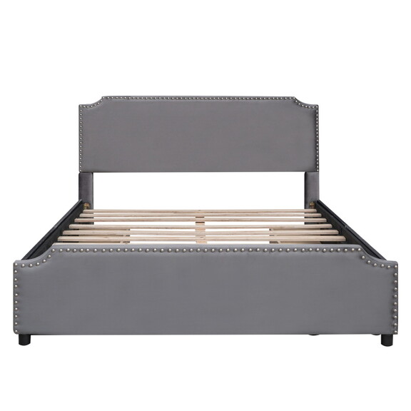 Upholstered Platform Bed with Stud Trim Headboard ...