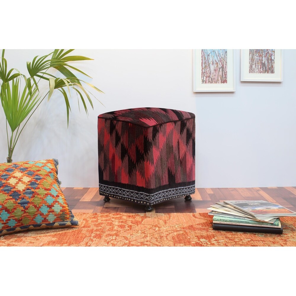 Bohemian Doretta Handmade Kilim Upholstered Ottoman