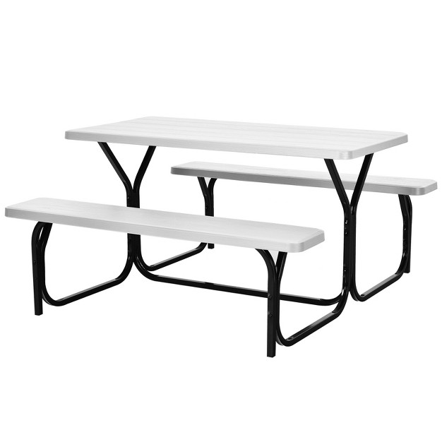 Costway Picnic Table Bench Set Outdoor Backyard Patio Garden Party Dining All Weather White