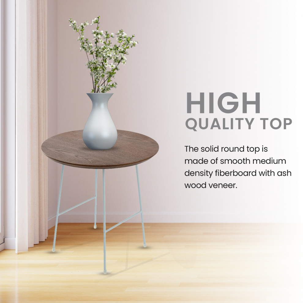 LeisureMod Rossmore Modern Round Side Table With White Steel Frame   Midcentury   Side Tables And End Tables   by LeisureMod  Houzz