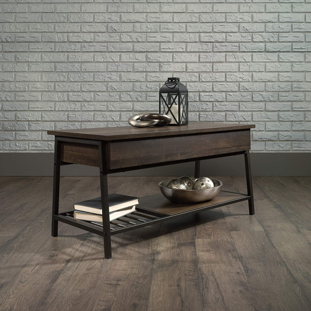 Industrial Coffee Table  Metal Frame With Lift Up Top  ampLower Shelf  Smoked Oak   Industrial   Coffee Table Sets   by Declusia  Houzz