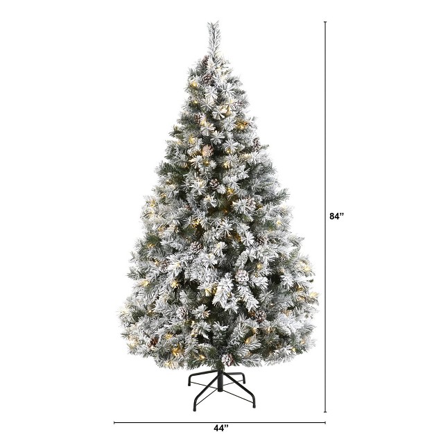 6ft Nearly Natural Pre-lit Led Flocked White River Mountain Pine With Pinecones Artificial Christmas Tree Clear Lights