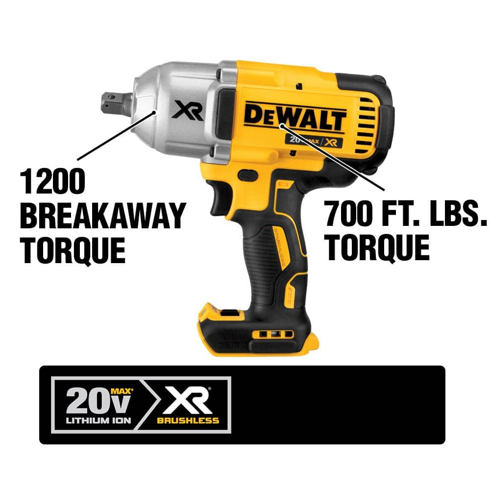 DEWALT 20V MAX XR Cordless Brushless 1/2 in. High Torque Impact Wrench with Detent Pin Anvil and (1) 20V 4.0Ah Battery DCF899M1