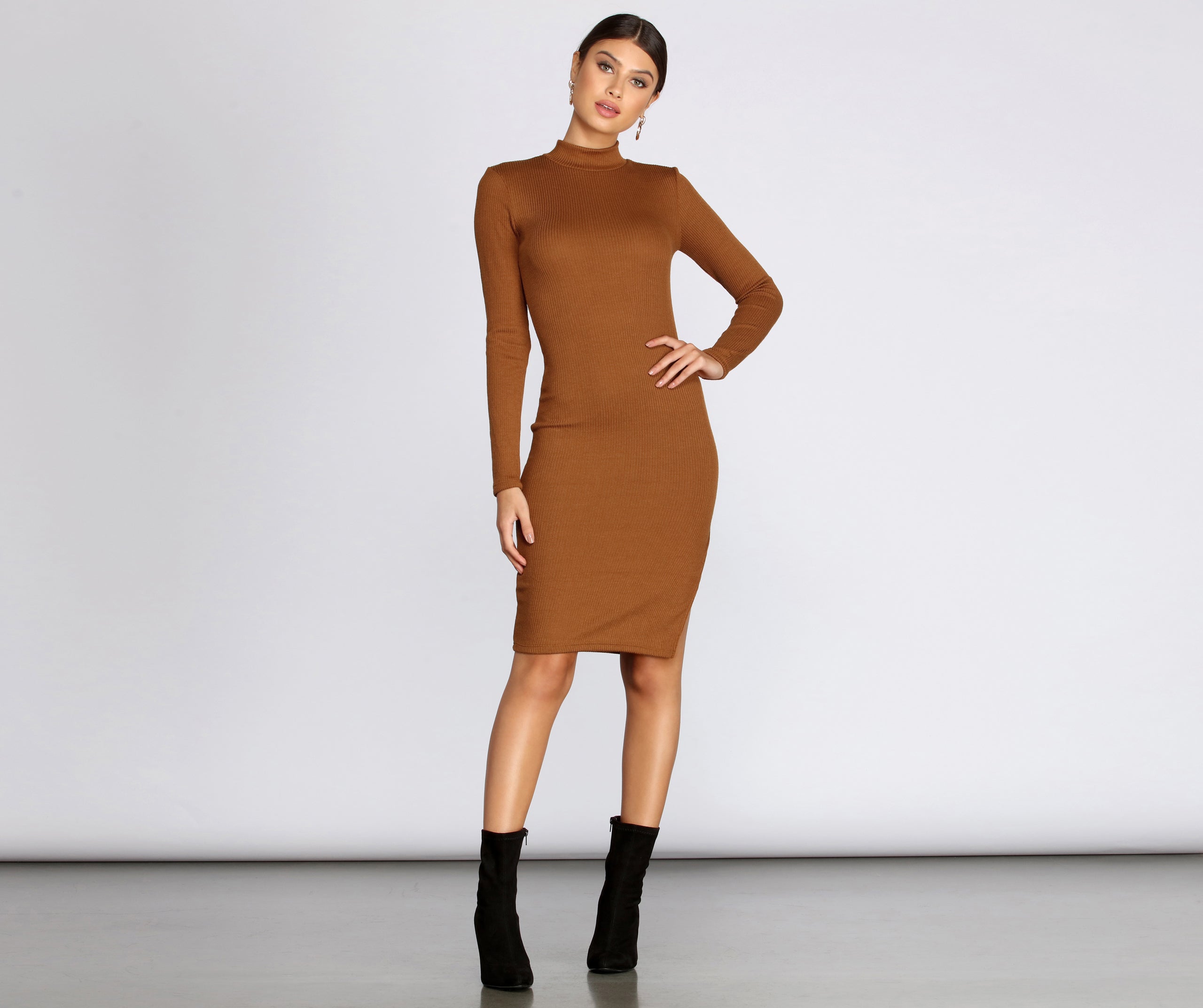 Basic Ribbed Knit Midi Dress