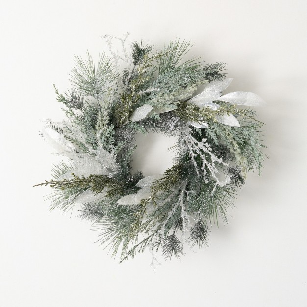 18 quot h Sullivans Frosted Snow Pine Christmas Mini Wreath Green