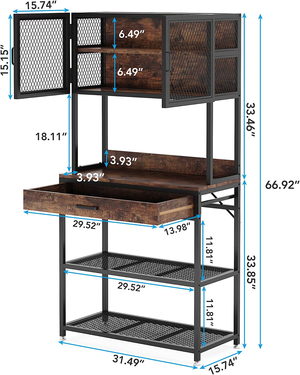 Tribesigns Kitchen Bakers Rack， Microwave Oven Stand with Storage Shelves Cabinet and Drawer， Bakers Racks for Kitchens with Storage Hutch， Kitchen Storage Shelf Organizer Rack for Dinning Room