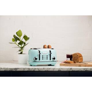 HADEN Heritage 1500-Watt 4-Slice Turquoise Wide Slot Retro Toaster with Removable Crumb Tray and Browning Control 75005