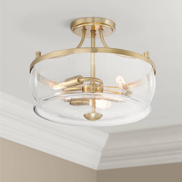 Wide Warm Brass 3 light Clear Glass Shade For Bedroom Living Room Hallway