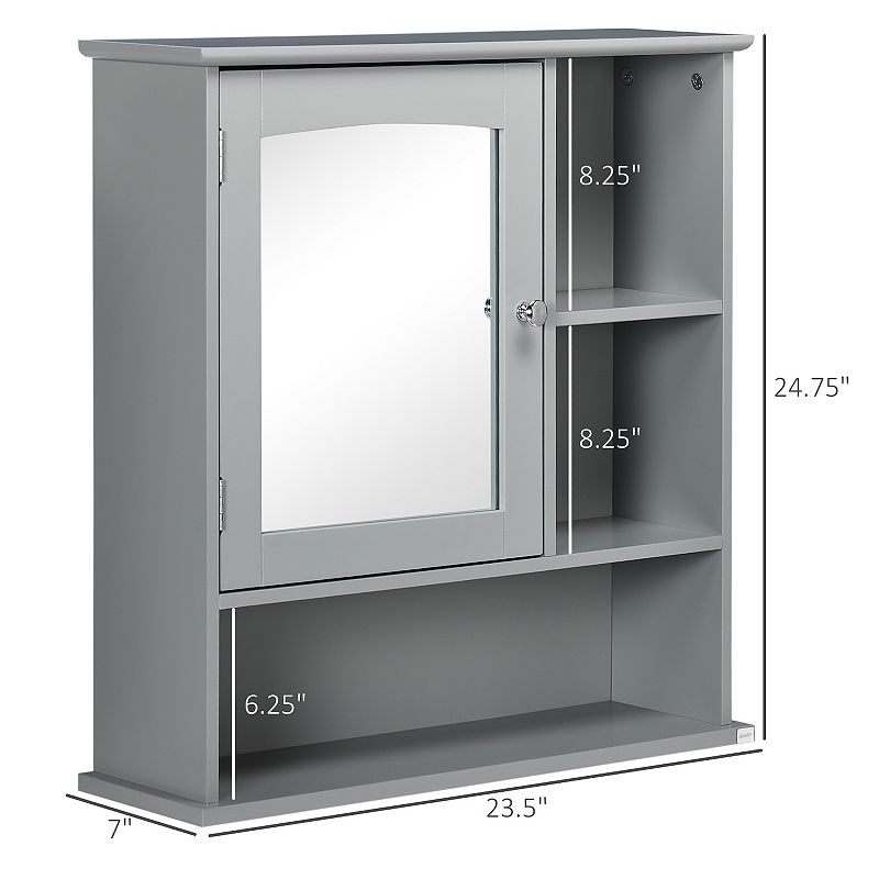 kleankin Wall-Mounted Bathroom Mirror Cabinet Organizer with Storage， Adjustable Shelf， and Magnetic Door Design， Grey