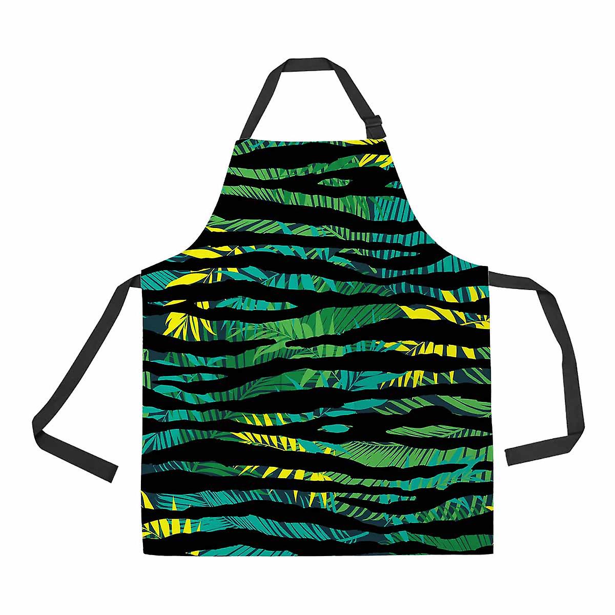 Palm Leaves Colorful Zebra Exotic Animal Unisex Adjustable Bib Apron With Pockets For Commercial Restaurant And Home Kitchen Use