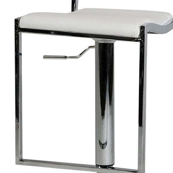 Cid 33 Inch Adjustable Modern Barstool， White Leather， Chrome Metal Frame - 16L x 16W x 33-41H， in inches