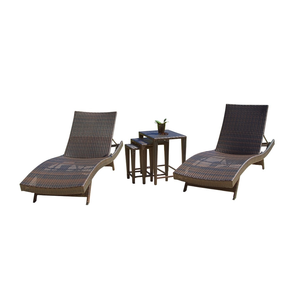 Outdoor Brown Wicker 5 piece Adjustable Chaise Lounge Set by Christopher Knight Home