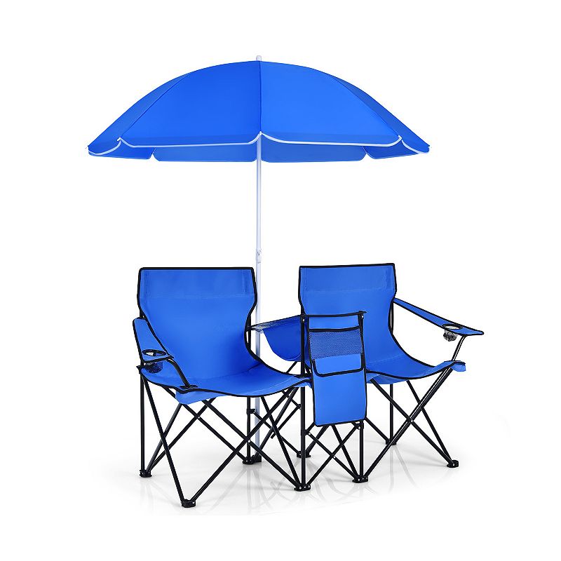 Portable Folding Picnic Double Chair With Umbrella