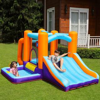 dubbin 7-In-1 Inflatable Bounce House with Football Goal Frame Basketball Hoop and Ball Pool with 350 Watt Blower FXINC-A002