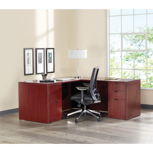 Lorell Prominence 2.0 Mahogany Laminate Double-Pedestal Desk - 5-Drawer (PD3672DPMY)