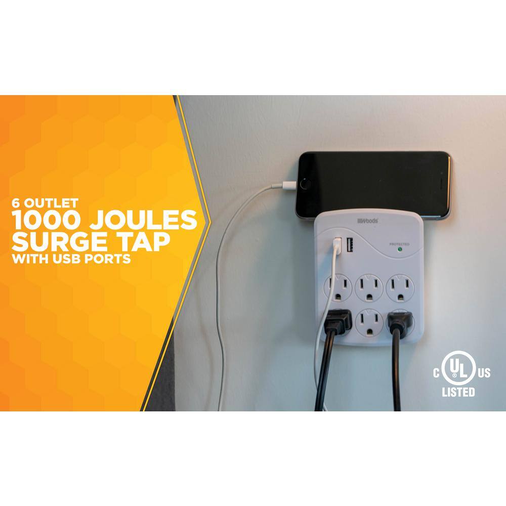 Woods 6-Outlet Surge Tap with Phone Cradle 41079