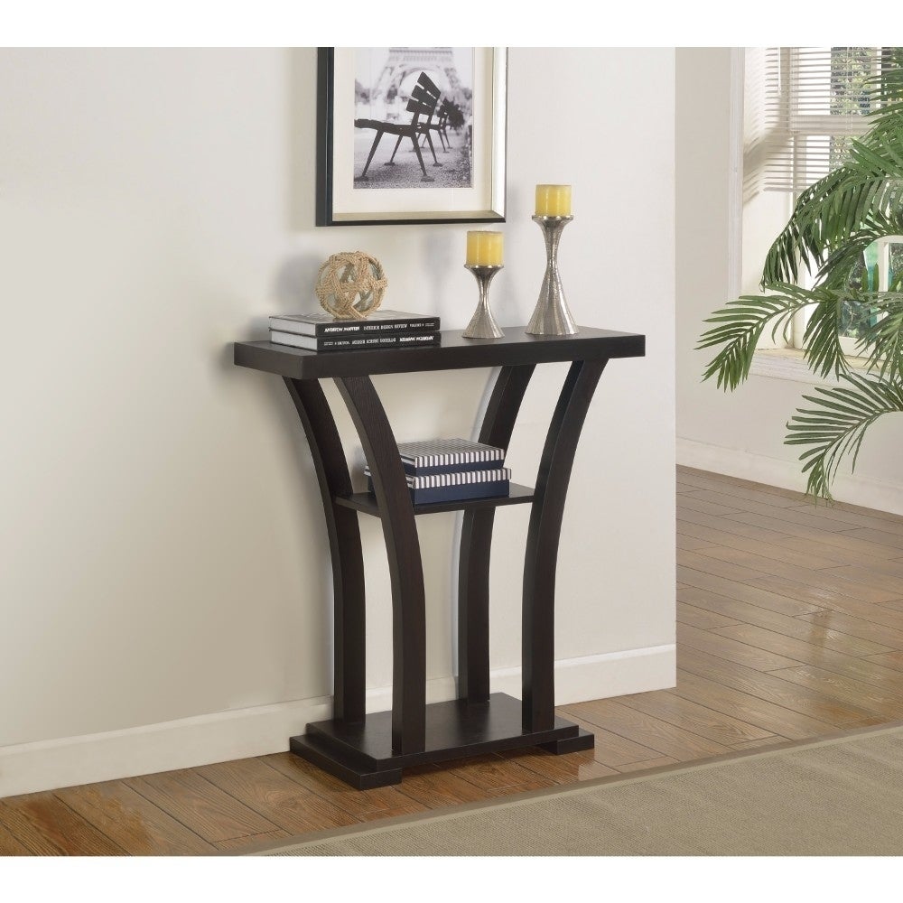 Wooden Console Table With 1 Shelf， Dark Espresso