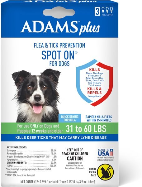 Adams Flea and Tick Spot Treatment for Dogs， 31-60 lbs