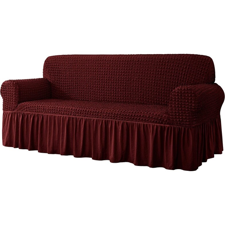 CHUN YI Loveseat Slipcover with Seersucker Skirt Fitted Couch Cover
