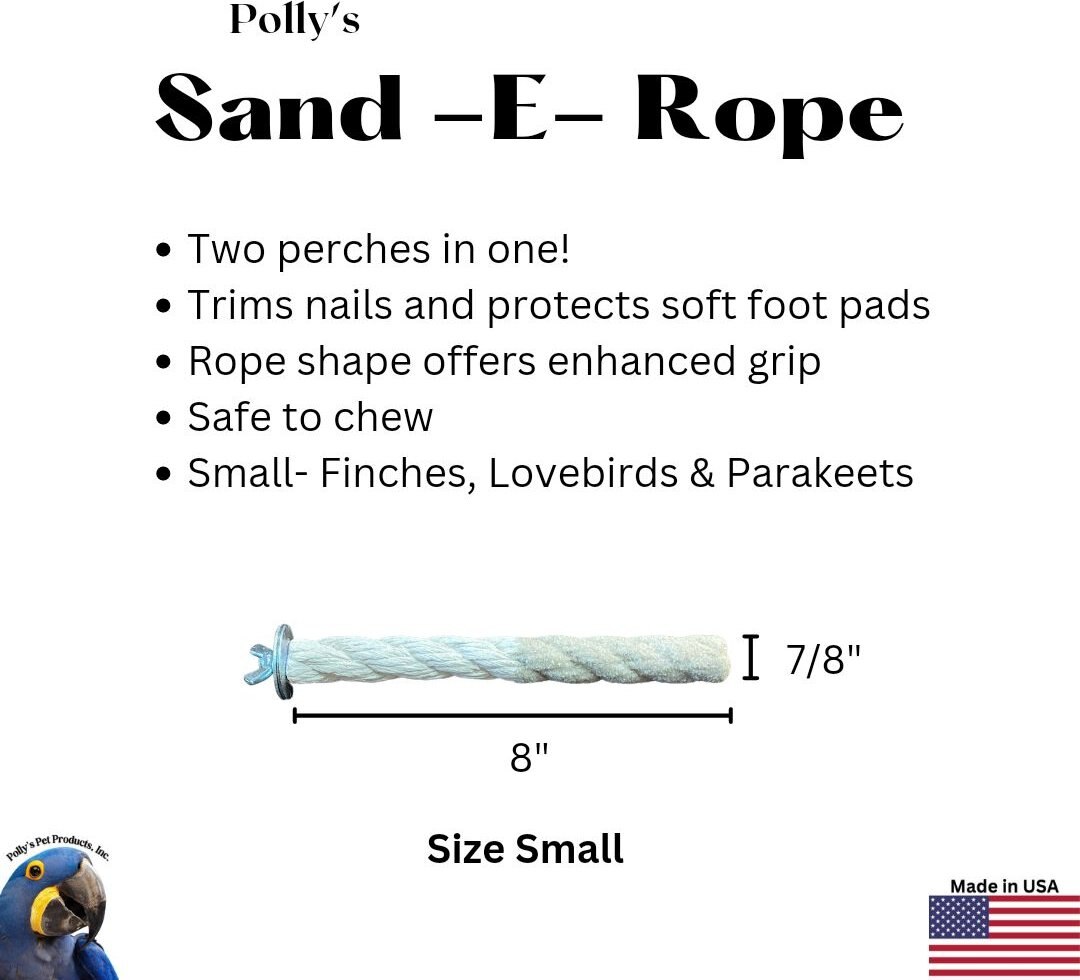 Polly's Pet Products Sand-E-Rope Nail Trimming Bird Perch， Color Varies