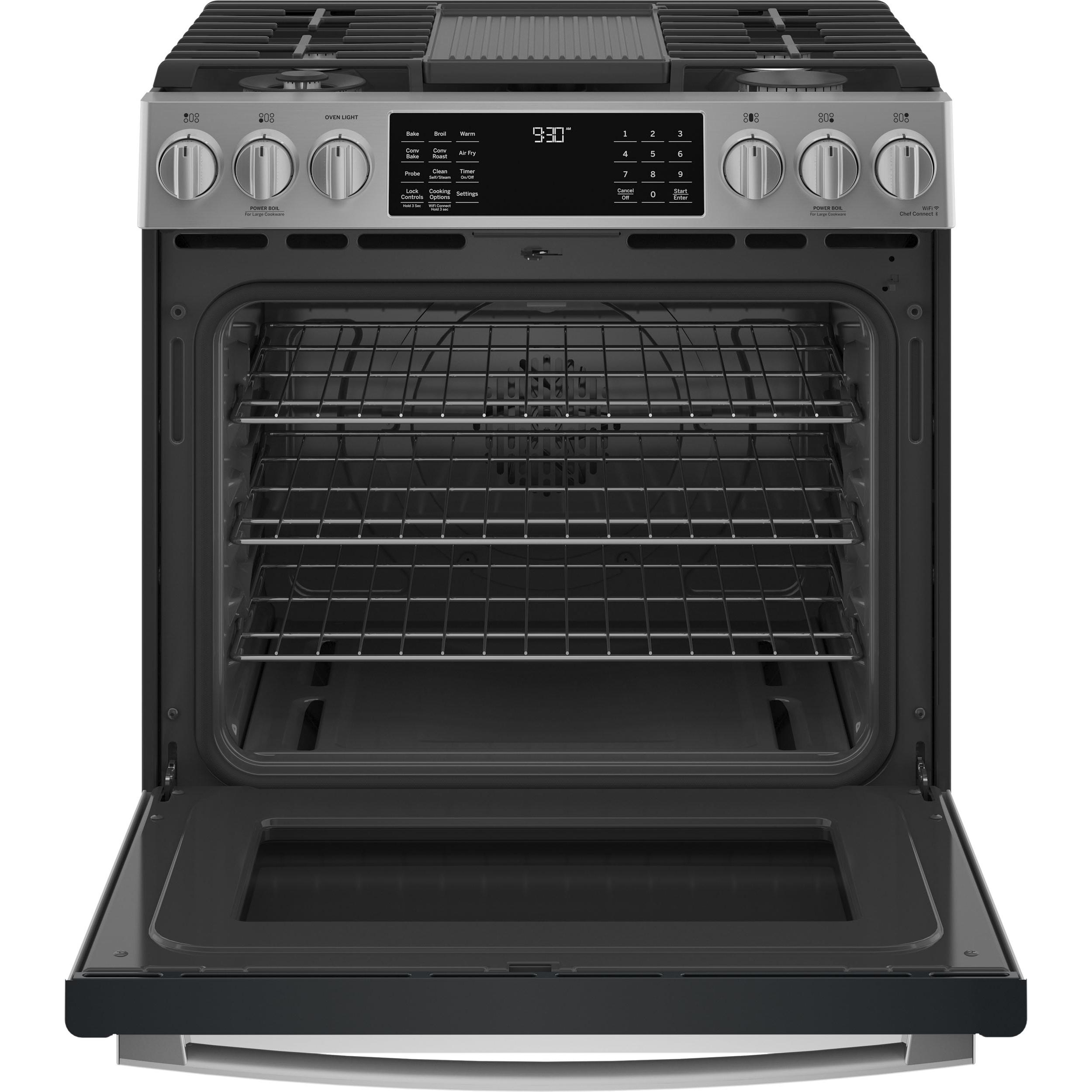 GE Profile 30-inch Slide-In Gas Range with Wi-Fi Connect PCGS930YPFS