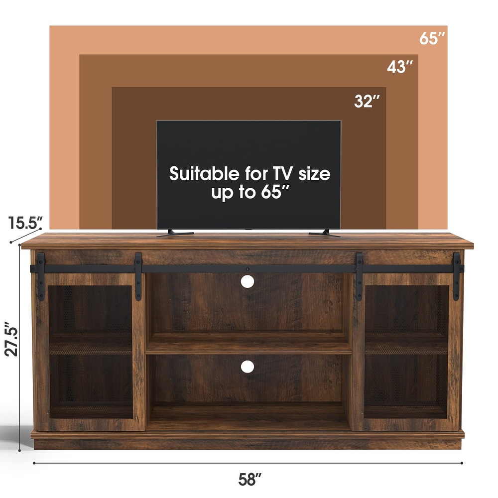 TV Stand up to 65 Inches  Modern Entertainment Center with Sliding Barn Doors and Storage Cabinets  Metal Media TV Table