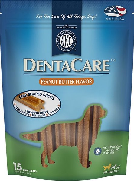 American Kennel Club Dentacare Peanut Butter Flavor Dental Dog Treats， Large， 15 count