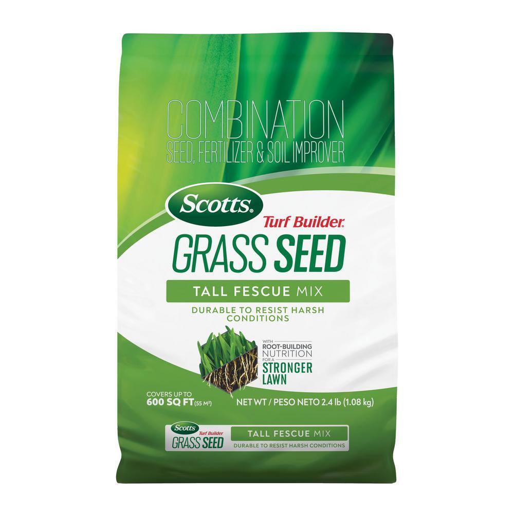 Scotts Turf Builder 2.4 lbs. Grass Seed Tall Fescue Mix with Fertilizer and Soil Improver Durable to Resist Harsh Conditions 18046